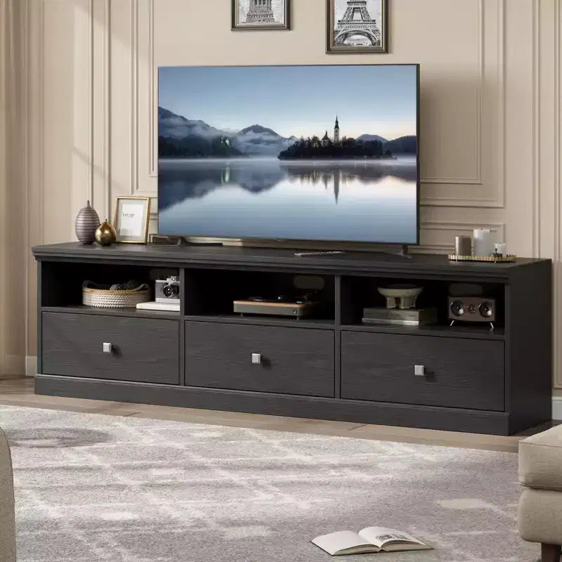 Acekool Wood TV Stand for 75 TV, Mid-Century Modern Entertainment Center with 3 Drawers for Living Room