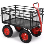 Steel Dump Utility Garden Cart, Metal Garden Cart with 180 Swivel Handle Cart and Removable Sides, for Outdoors, Gardening, Farms