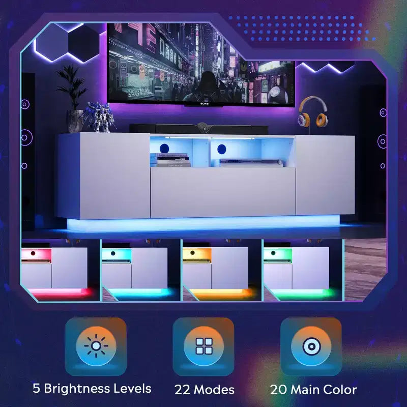 Meuble TV pour téléviseur de 65 pouces, meuble de divertissement de 58 pouces avec armoire de rangement