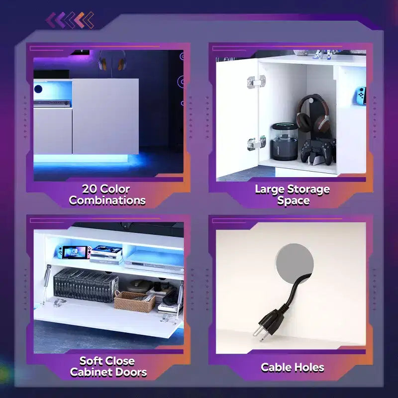 Meuble TV pour téléviseur de 65 pouces, meuble de divertissement de 58 pouces avec armoire de rangement