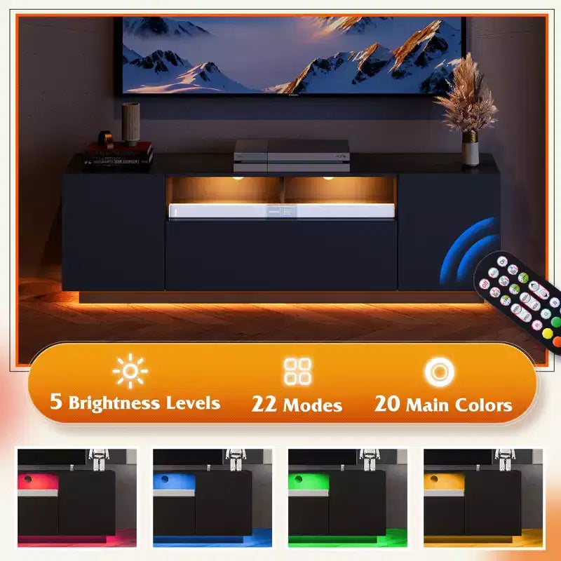Meuble TV pour téléviseur de 65 pouces, meuble de divertissement de 58 pouces avec armoire de rangement