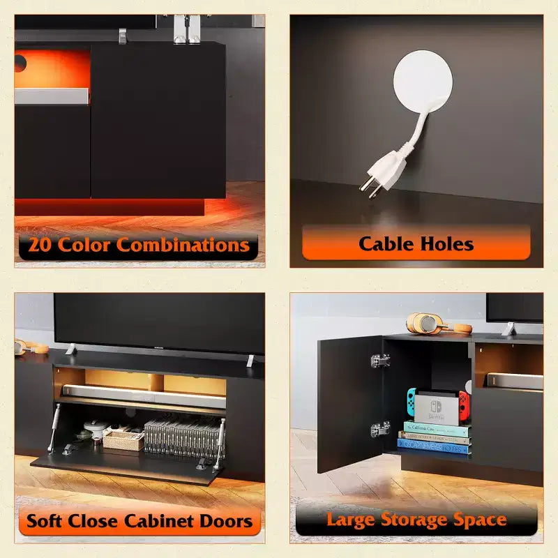 Meuble TV pour téléviseur de 65 pouces, meuble de divertissement de 58 pouces avec armoire de rangement