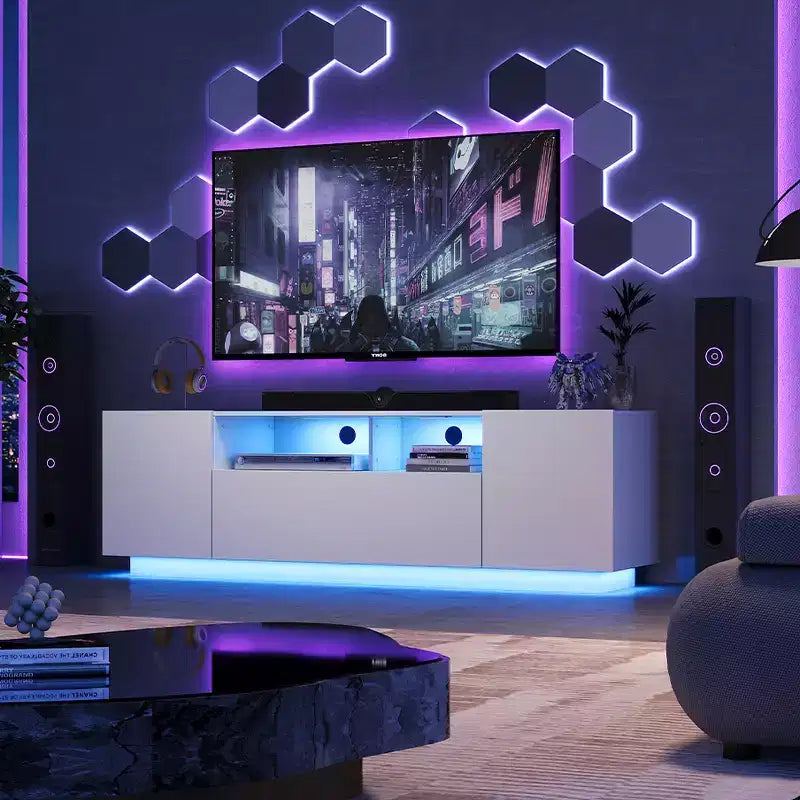 Meuble TV pour téléviseur de 65 pouces, meuble de divertissement de 58 pouces avec armoire de rangement