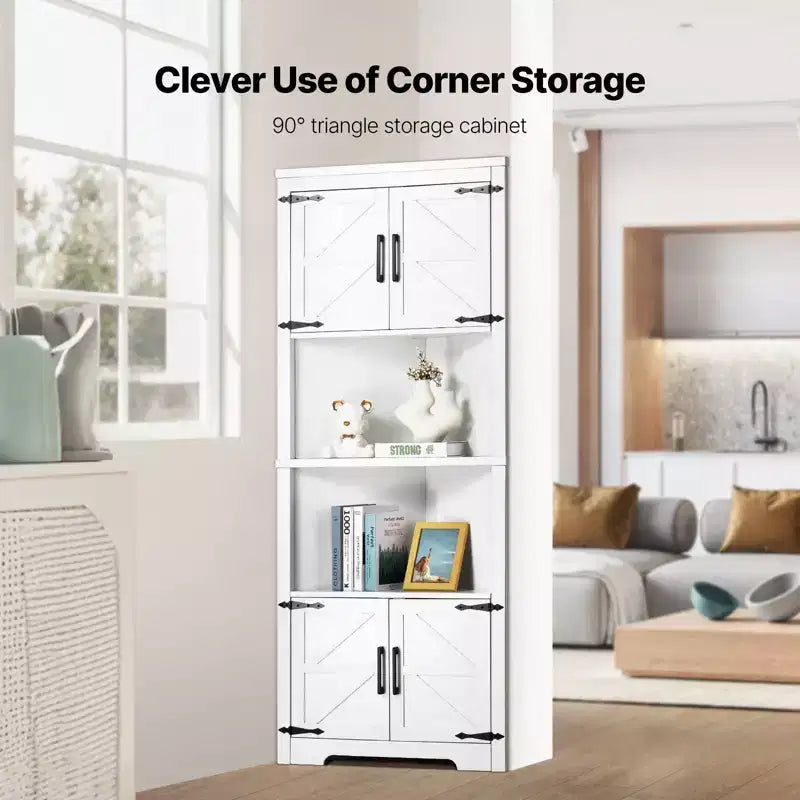 VEVOR 68 Tall Corner Storage Cabinet, 6 Tiers Farmhouse Storage Cabinet with 4 Wooden Doors & Adjustable Shelves,Freestanding Corner Kitchen Cabinet