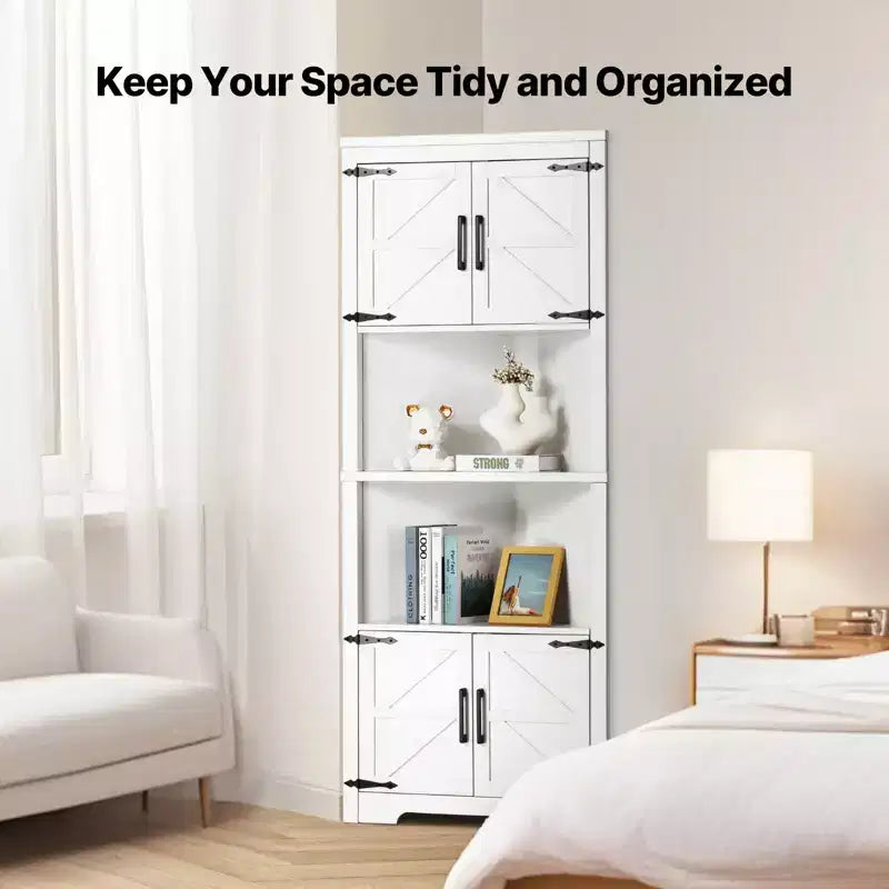 VEVOR 68 Tall Corner Storage Cabinet, 6 Tiers Farmhouse Storage Cabinet with 4 Wooden Doors & Adjustable Shelves,Freestanding Corner Kitchen Cabinet