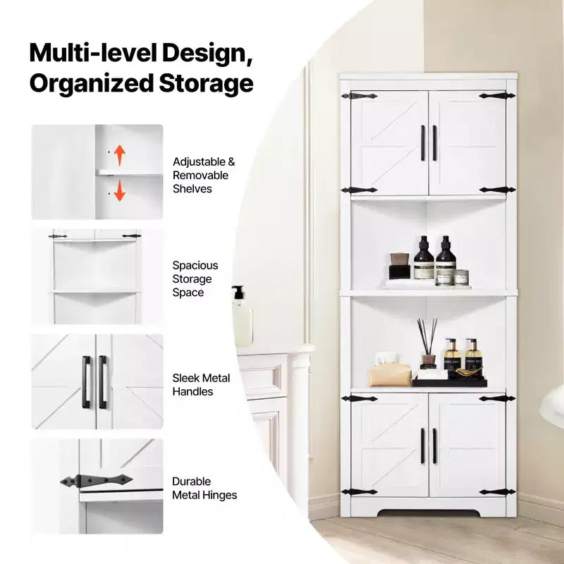 VEVOR 68 Tall Corner Storage Cabinet, 6 Tiers Farmhouse Storage Cabinet with 4 Wooden Doors & Adjustable Shelves,Freestanding Corner Kitchen Cabinet