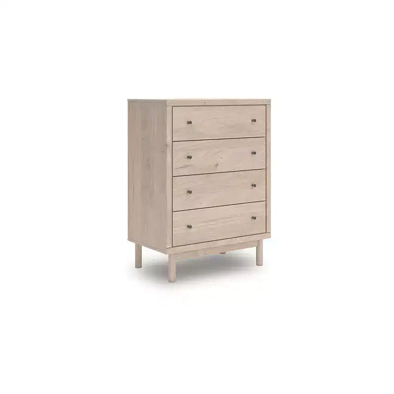 Signature Design by Ashley Birkmore 4-Drawer Chest, Light Oak Finish with Lined Drawers, Tan