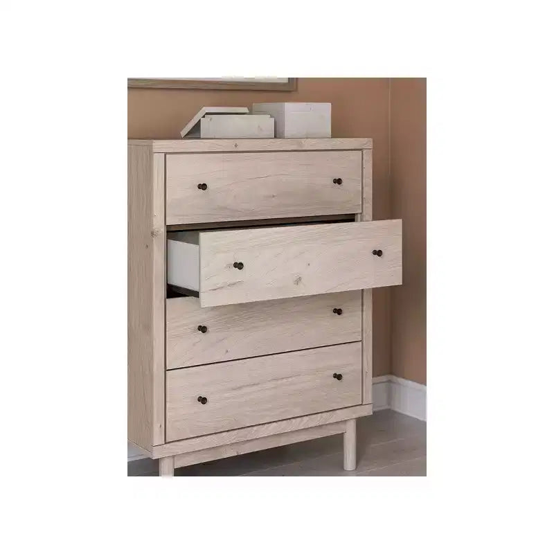 Signature Design by Ashley Birkmore 4-Drawer Chest, Light Oak Finish with Lined Drawers, Tan