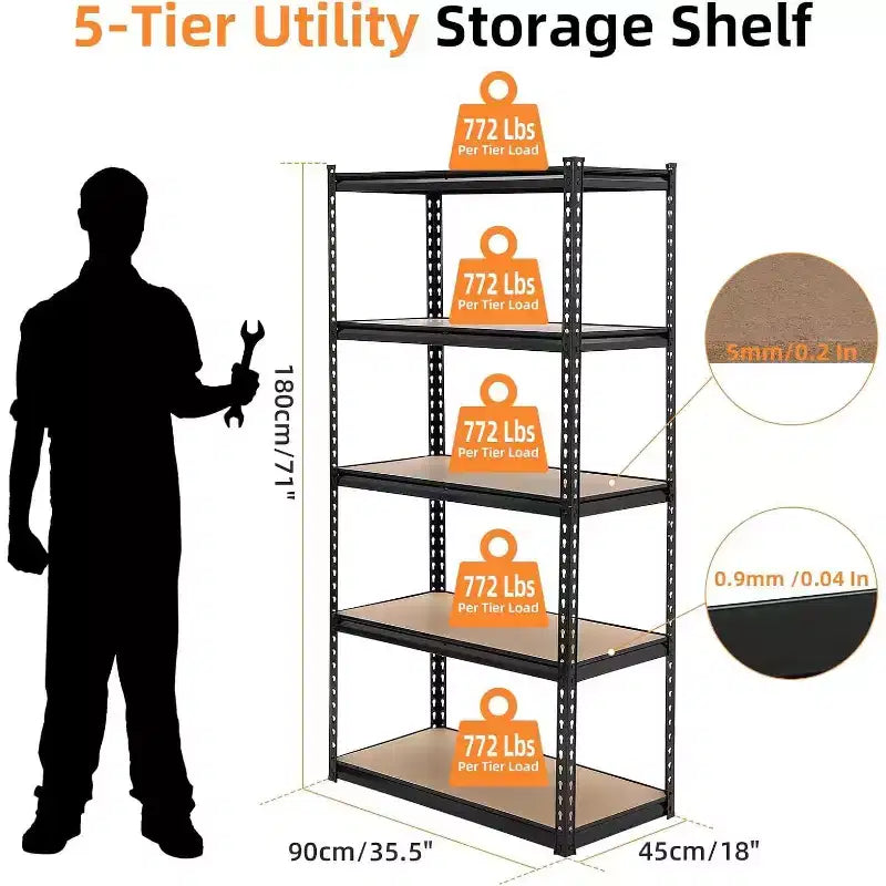 Étagères de rangement à 5 niveaux pour garage, Étagères industrielles métalliques/Étagères de rangement pour le désordre, Étagères de rangement pour placard, Garage, Cuisine, Sous-sol, Buanderie