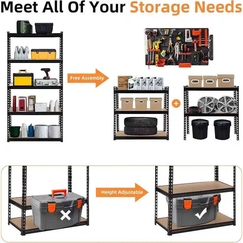 Étagères de rangement à 5 niveaux pour garage, Étagères industrielles métalliques/Étagères de rangement pour le désordre, Étagères de rangement pour placard, Garage, Cuisine, Sous-sol, Buanderie