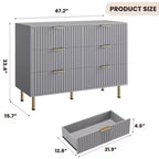 Commode à 6 tiroirs cannelés Whizmax, commode moderne de 137 cm de large avec rangement profond, grande commode double, meuble TV, organisateur en bois pour chambre/salon/enfants