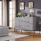 Commode à 6 tiroirs cannelés Whizmax, commode moderne de 137 cm de large avec rangement profond, grande commode double, meuble TV, organisateur en bois pour chambre/salon/enfants