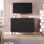 Commode à 6 tiroirs cannelés Whizmax, commode moderne de 137 cm de large avec rangement profond, grande commode double, meuble TV, organisateur en bois pour chambre/salon/enfants