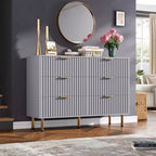 Commode à 6 tiroirs cannelés Whizmax, commode moderne de 137 cm de large avec rangement profond, grande commode double, meuble TV, organisateur en bois pour chambre/salon/enfants