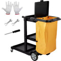 VEVOR Cleaning Cart, 3-Shelf Commercial Janitorial Cart, 200 lbs Capacity Plastic Housekeeping Cart, with 25 Gallon PVC Bag and Cover