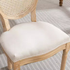 Lot de 2 chaises de salle à manger de style français Chaises rembourrées Chaises d'appoint Chaises sans accoudoirs avec dossier en rotin/dossier rembourré, naturel+beige/gris-ModernLuxe