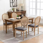 Lot de 2 chaises de salle à manger de style français Chaises rembourrées Chaises d'appoint Chaises sans accoudoirs avec dossier en rotin/dossier rembourré, naturel+beige/gris-ModernLuxe