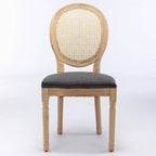 Lot de 2 chaises de salle à manger de style français Chaises rembourrées Chaises d'appoint Chaises sans accoudoirs avec dossier en rotin/dossier rembourré, naturel+beige/gris-ModernLuxe