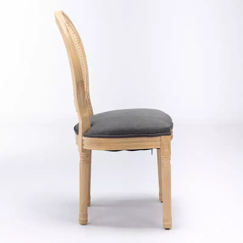 Lot de 2 chaises de salle à manger de style français Chaises rembourrées Chaises d'appoint Chaises sans accoudoirs avec dossier en rotin/dossier rembourré, naturel+beige/gris-ModernLuxe