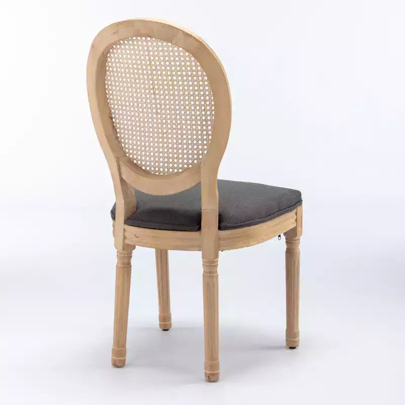 Lot de 2 chaises de salle à manger de style français Chaises rembourrées Chaises d'appoint Chaises sans accoudoirs avec dossier en rotin/dossier rembourré, naturel+beige/gris-ModernLuxe