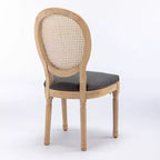 Lot de 2 chaises de salle à manger de style français Chaises rembourrées Chaises d'appoint Chaises sans accoudoirs avec dossier en rotin/dossier rembourré, naturel+beige/gris-ModernLuxe
