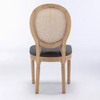 Lot de 2 chaises de salle à manger de style français Chaises rembourrées Chaises d'appoint Chaises sans accoudoirs avec dossier en rotin/dossier rembourré, naturel+beige/gris-ModernLuxe
