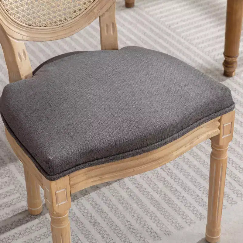 Lot de 2 chaises de salle à manger de style français Chaises rembourrées Chaises d'appoint Chaises sans accoudoirs avec dossier en rotin/dossier rembourré, naturel+beige/gris-ModernLuxe