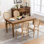 Lot de 2 chaises de salle à manger de style français Chaises rembourrées Chaises d'appoint Chaises sans accoudoirs avec dossier en rotin/dossier rembourré, naturel+beige/gris-ModernLuxe