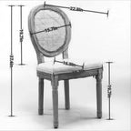 Lot de 2 chaises de salle à manger de style français Chaises rembourrées Chaises d'appoint Chaises sans accoudoirs avec dossier en rotin/dossier rembourré, naturel+beige/gris-ModernLuxe