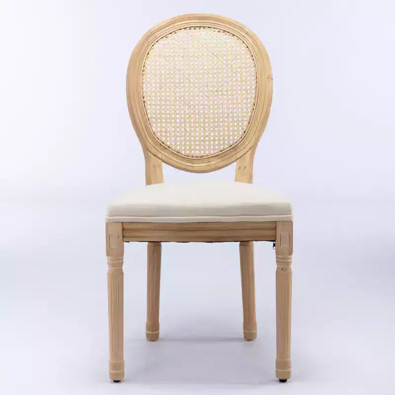 Lot de 2 chaises de salle à manger de style français Chaises rembourrées Chaises d'appoint Chaises sans accoudoirs avec dossier en rotin/dossier rembourré, naturel+beige/gris-ModernLuxe