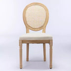 Lot de 2 chaises de salle à manger de style français Chaises rembourrées Chaises d'appoint Chaises sans accoudoirs avec dossier en rotin/dossier rembourré, naturel+beige/gris-ModernLuxe