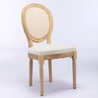 Lot de 2 chaises de salle à manger de style français Chaises rembourrées Chaises d'appoint Chaises sans accoudoirs avec dossier en rotin/dossier rembourré, naturel+beige/gris-ModernLuxe