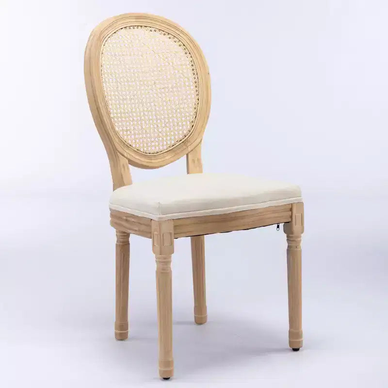 Lot de 2 chaises de salle à manger de style français Chaises rembourrées Chaises d'appoint Chaises sans accoudoirs avec dossier en rotin/dossier rembourré, naturel+beige/gris-ModernLuxe