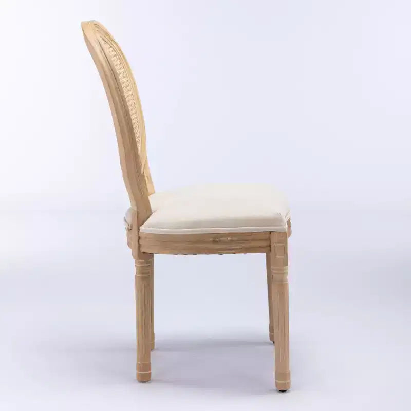 Lot de 2 chaises de salle à manger de style français Chaises rembourrées Chaises d'appoint Chaises sans accoudoirs avec dossier en rotin/dossier rembourré, naturel+beige/gris-ModernLuxe