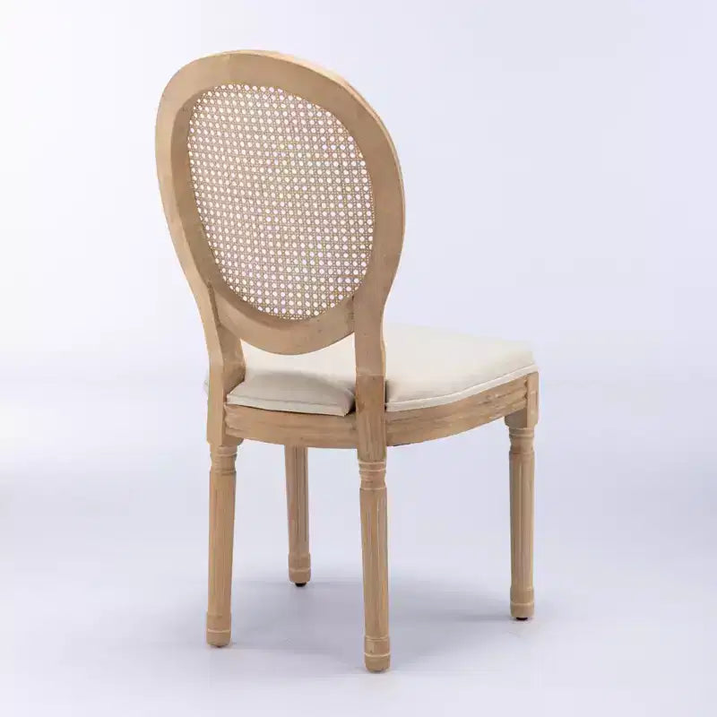 Lot de 2 chaises de salle à manger de style français Chaises rembourrées Chaises d'appoint Chaises sans accoudoirs avec dossier en rotin/dossier rembourré, naturel+beige/gris-ModernLuxe
