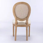 Lot de 2 chaises de salle à manger de style français Chaises rembourrées Chaises d'appoint Chaises sans accoudoirs avec dossier en rotin/dossier rembourré, naturel+beige/gris-ModernLuxe