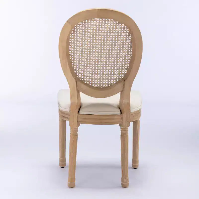 Lot de 2 chaises de salle à manger de style français Chaises rembourrées Chaises d'appoint Chaises sans accoudoirs avec dossier en rotin/dossier rembourré, naturel+beige/gris-ModernLuxe