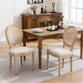 Set of 2 French Style Dining Chairs Upholstered Chairs Accent Chairs Armless Chairs with Rattan Back/Upholstered Back, Natural+Beige/Gray-ModernLuxe