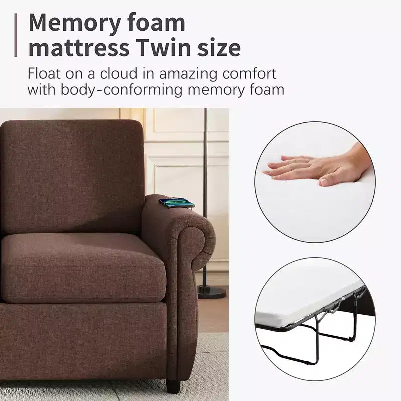 57,9 Orisfur Canapé-lit convertible avec matelas en mousse à mémoire de forme et ports USB – Causeuse convertible pour petits espaces