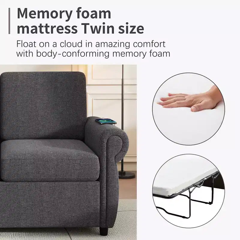 57,9 Orisfur Canapé-lit convertible avec matelas en mousse à mémoire de forme et ports USB – Causeuse convertible pour petits espaces