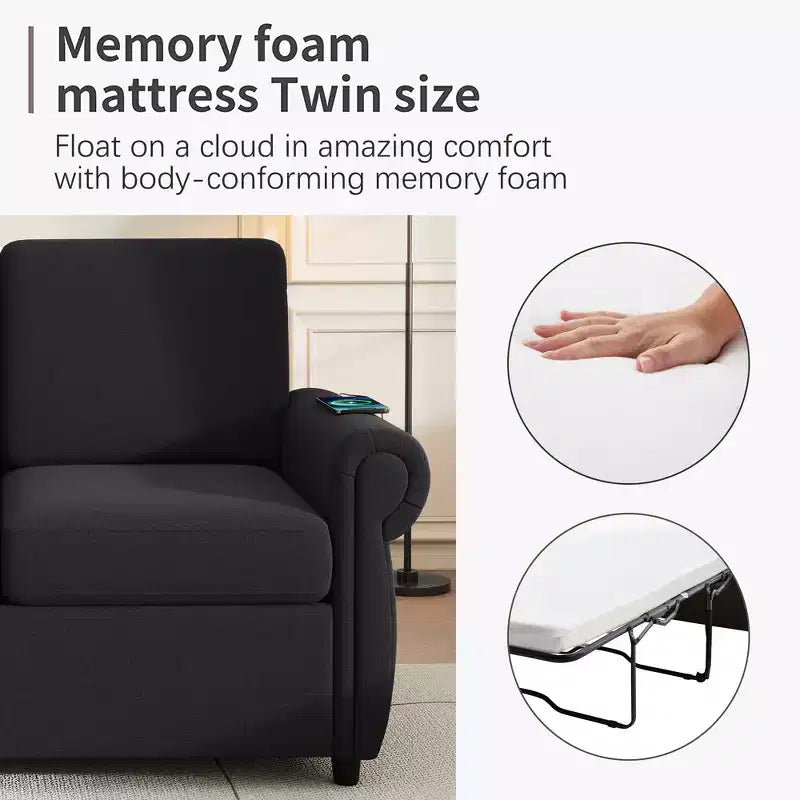 57,9 Orisfur Canapé-lit convertible avec matelas en mousse à mémoire de forme et ports USB – Causeuse convertible pour petits espaces