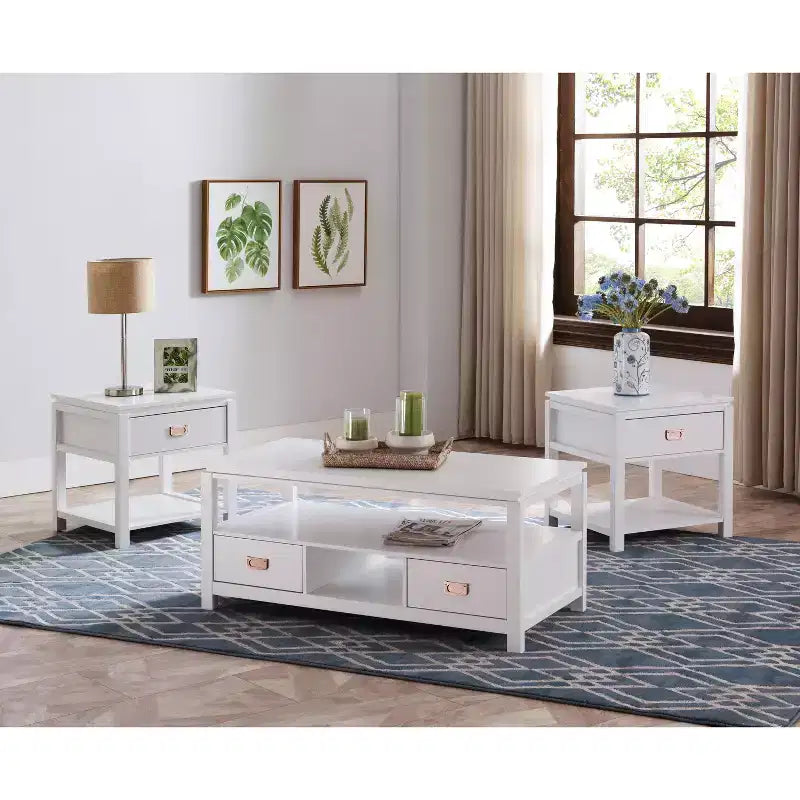 Kings Brand Furniture Willard 3-Piece Wood Storage Occasional Table Set with Coffee Table and End Tables, Multiple Finishes Available