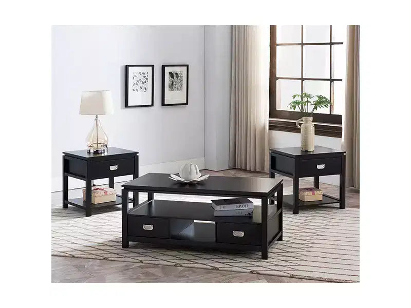 Kings Brand Furniture Willard - Ensemble de 3 tables d'appoint en bois avec table basse et tables de bout, plusieurs finitions disponibles