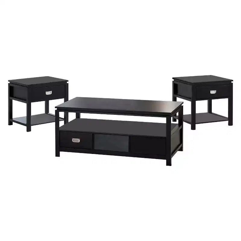 Kings Brand Furniture Willard - Ensemble de 3 tables d'appoint en bois avec table basse et tables de bout, plusieurs finitions disponibles