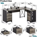 Bestier Bureau d'angle 160 cm avec 4 tiroirs, bureau de direction avec support de moniteur et tiroirs de classement pour bureau à domicile