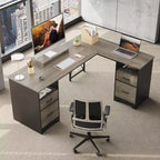 Bestier Bureau d'angle 160 cm avec 4 tiroirs, bureau de direction avec support de moniteur et tiroirs de classement pour bureau à domicile