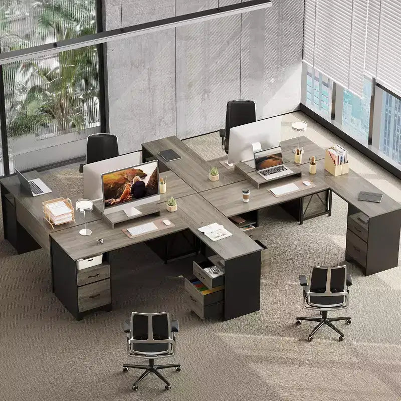 Bestier Bureau d'angle 160 cm avec 4 tiroirs, bureau de direction avec support de moniteur et tiroirs de classement pour bureau à domicile