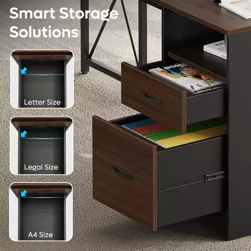 Bestier Bureau d'angle 160 cm avec 4 tiroirs, bureau de direction avec support de moniteur et tiroirs de classement pour bureau à domicile