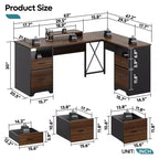 Bestier Bureau d'angle 160 cm avec 4 tiroirs, bureau de direction avec support de moniteur et tiroirs de classement pour bureau à domicile