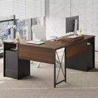 Bestier Bureau d'angle 160 cm avec 4 tiroirs, bureau de direction avec support de moniteur et tiroirs de classement pour bureau à domicile